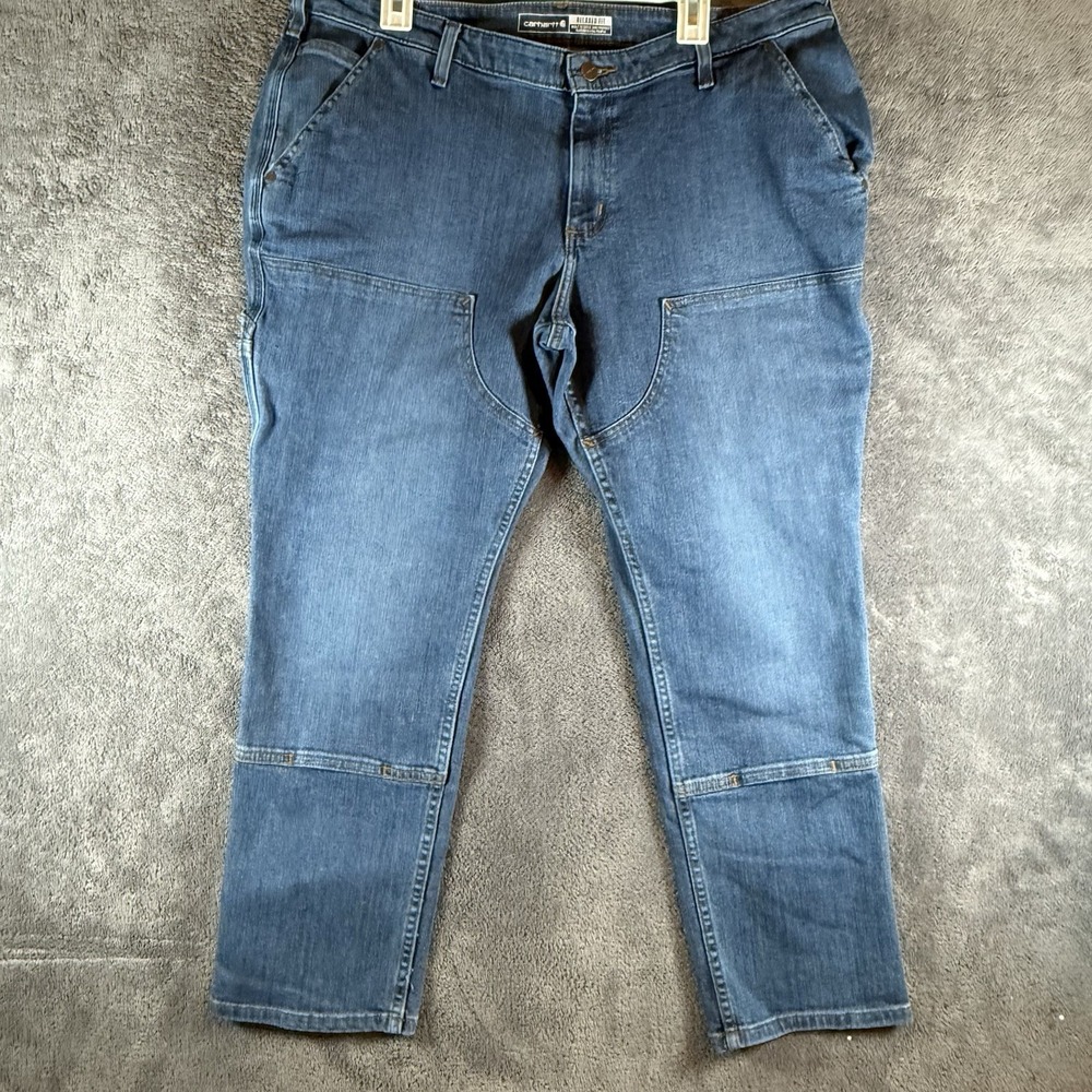 Carhartt Womens 18 Short Relaxed Fit Double Front Utility Work Jeans Blue Denim